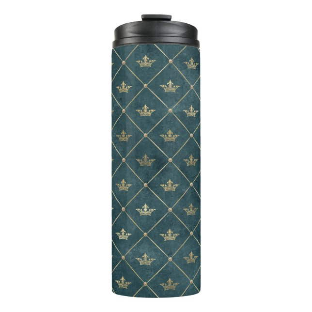 Bedrücktes Grunge Gold Crown Lattice Muster Thermosbecher (Vorderseite)