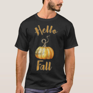 Bedrucktes Hello Fall Kürbis Design T-Shirt