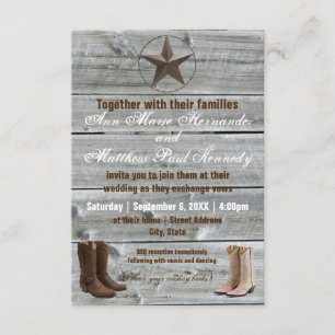 Bedrücktes Holzcowboy-Boots-3x5Wedding-Einladung Einladung