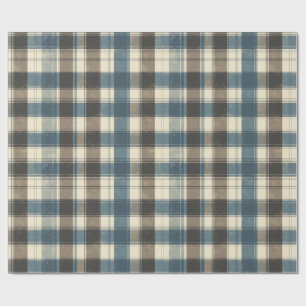 Bedrucktes Papier mit Navy- und Taupe-Karo zum Vat Geschenkpapier