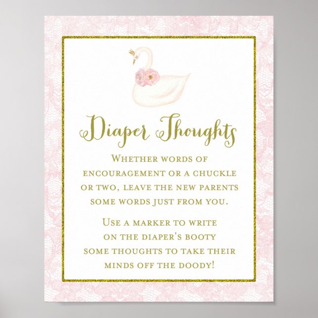 Bedrucktes Pink Swan Baby Shower Game Poster (Vorne)