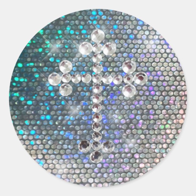 Bedrucktes Silber-Bling-Cross Runder Aufkleber (Vorderseite)