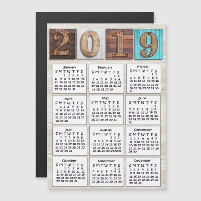 Bedrücktes Wetterholz 2019 Kalender Magneteinladung (Vorne/Hinten)