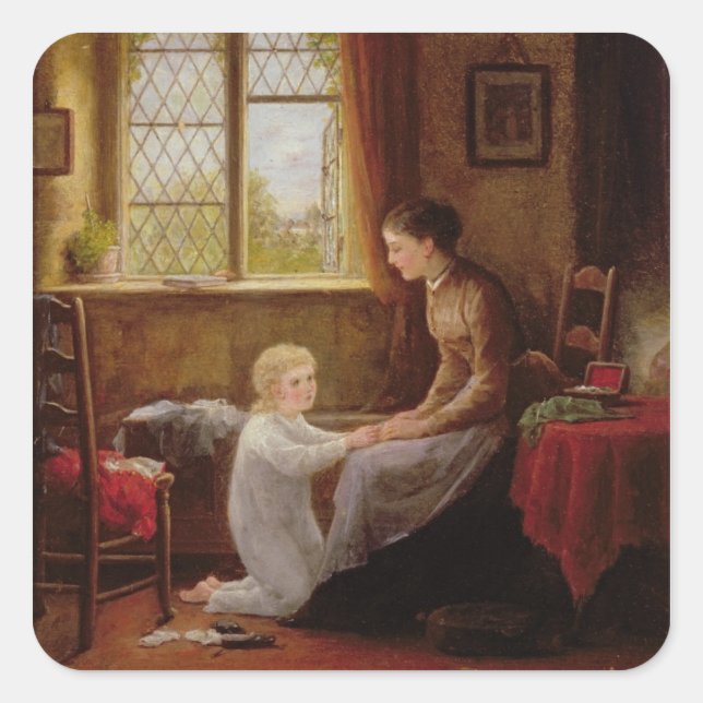 Bedtime, 1890 (Öl auf Tafel) Quadratischer Aufkleber (Vorderseite)