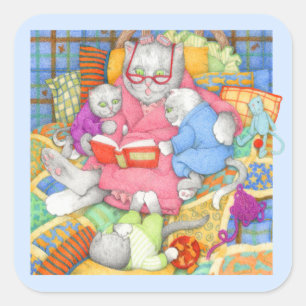 BEDTIME STORY Large Square Stickers - Blue