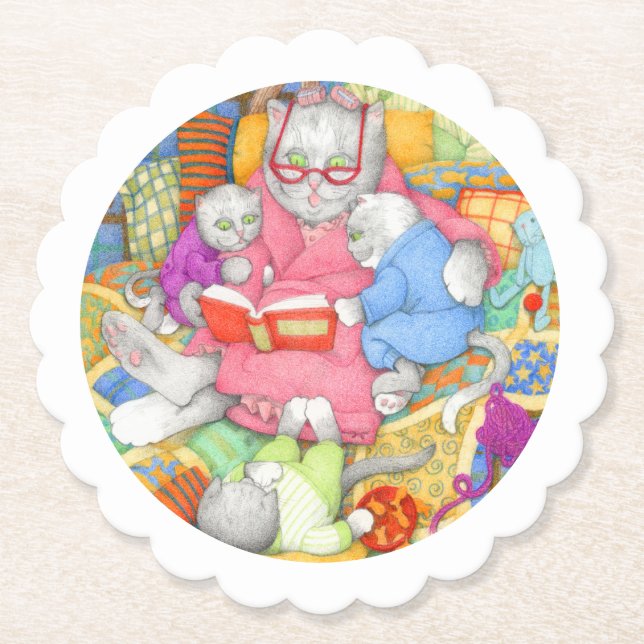 BEDTIME STORY Runde Untersetzer skallopiert - Weiß (Vorderseite)