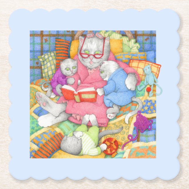 BEDTIME STORY Scalloped Square Untersetzer - Blau (Vorderseite)
