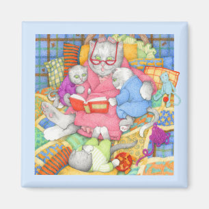 BEDTIME STORY Square Magnet - Blau