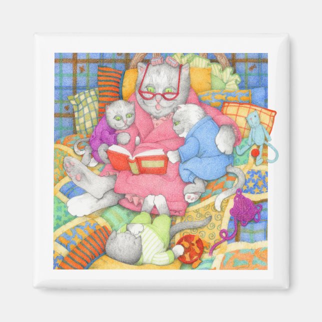BEDTIME STORY Square Magnet - Weiß (Vorne)
