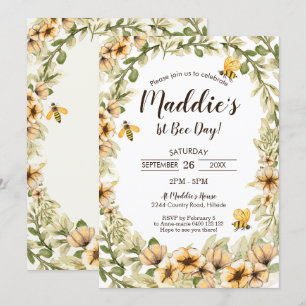 Bee 1. Geburtstagseinladung 1. Bee Day Honey Bee B Einladung