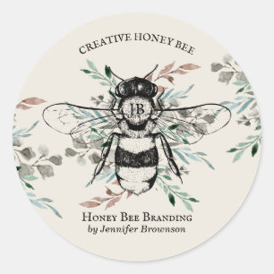 Bee Apiary Blume Honey Ivory Boho Blush Runder Aufkleber