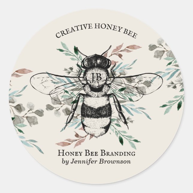 Bee Apiary Blume Honey Ivory Boho Blush Runder Aufkleber (Vorderseite)