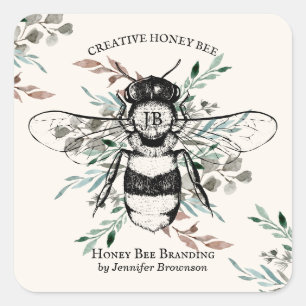 Bee Apiary Blume Honey Marketing Quadratischer Aufkleber