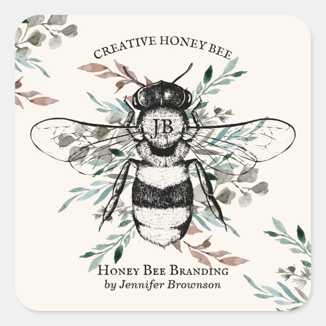 Bee Apiary Blume Honey Marketing Quadratischer Aufkleber (Vorderseite)