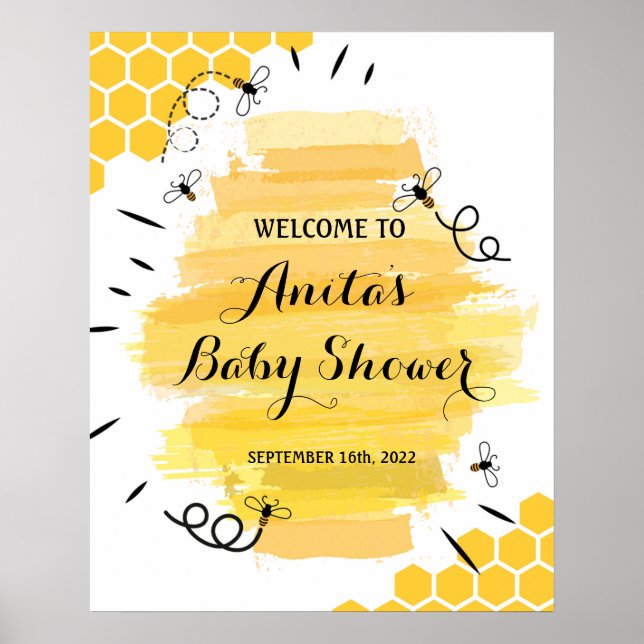 Bee Baby Dusche Begrüßungszeichen Poster (Vorne)