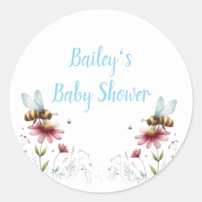 Bee Baby Dusche Name Runder Aufkleber (Vorderseite)