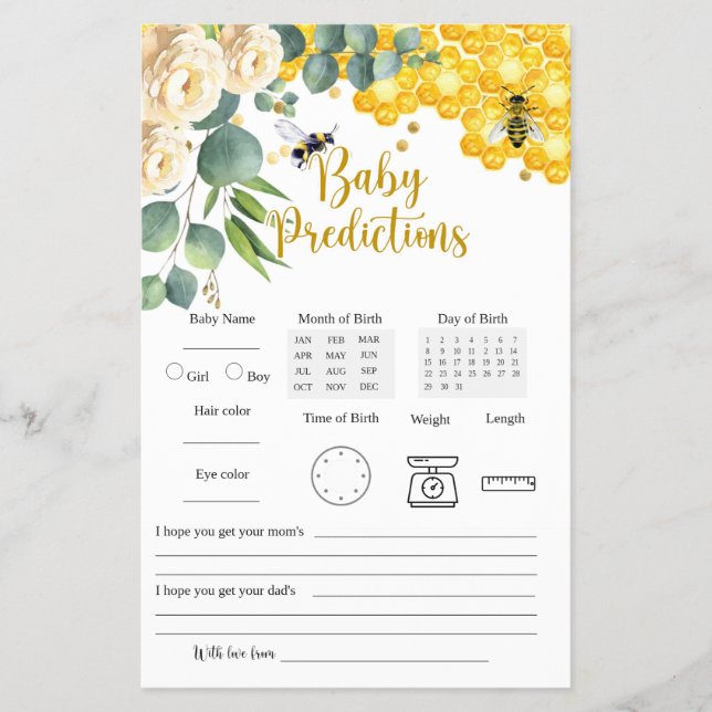 Bee Baby Predictions Game Card Flyer (Vorne)