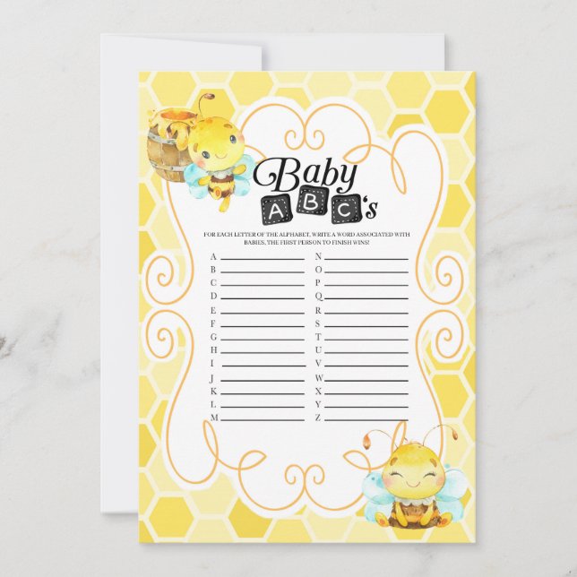 Bee Baby Shower Baby ABCs Spiel Einladung (Vorderseite)