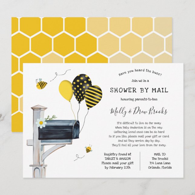Bee Baby Shower by Mail Einladung (Vorne/Hinten)