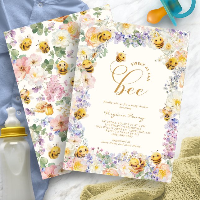 Bee Baby Shower Einladung (Watercolor Floral Bee Baby Shower Invitation by Painted Paperie
)