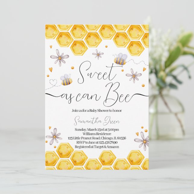 Bee Baby Shower Einladung (Stehend Vorderseite)