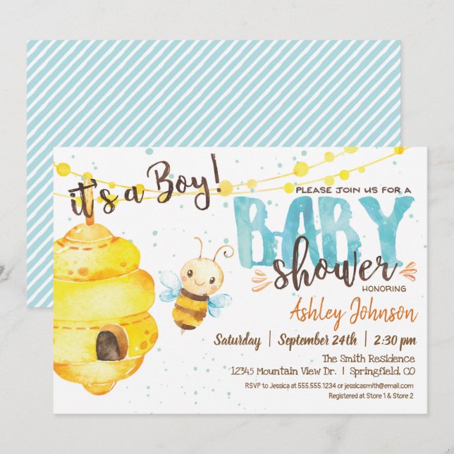 Bee Baby Shower Einladung, Boy Einladung (Vorne/Hinten)