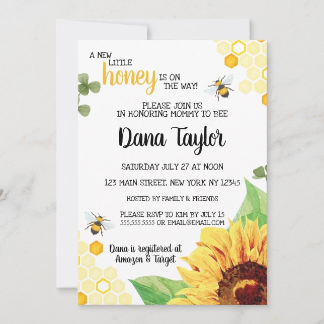 Bee Baby Shower Einladung - Mami zu einer Einladun (Vorderseite)