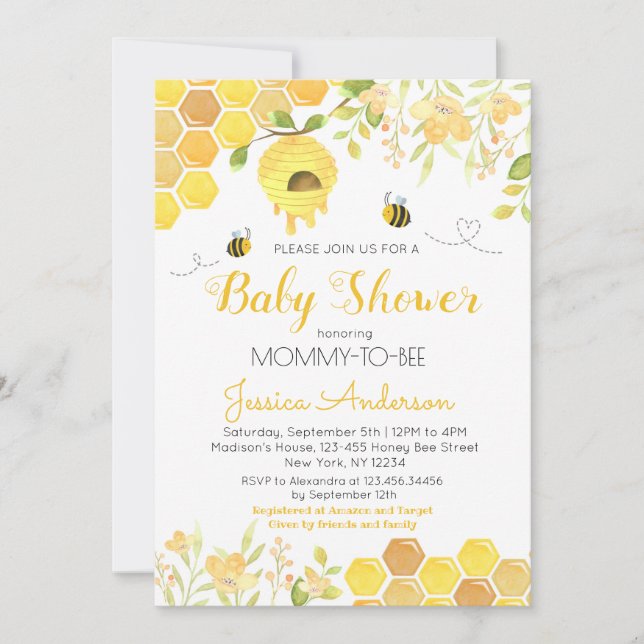 Bee Baby Shower Einladungen Boy Girl Bumble Bee (Vorderseite)
