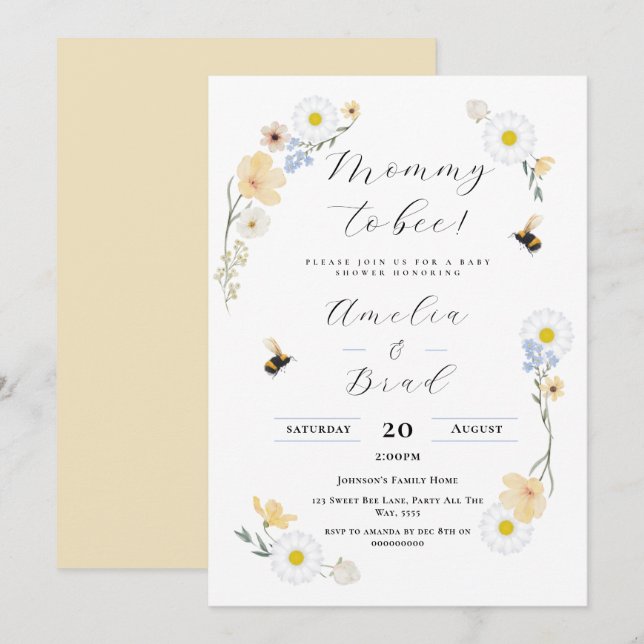 Bee Baby Shower Floral Baby Shower Mommy to Bee Einladung (Vorne/Hinten)