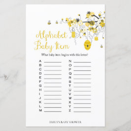 Bee Baby Shower Game - ABC Baby Item Game