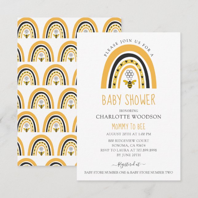 Bee Baby Shower Mommy to bee Einladung (Vorne/Hinten)