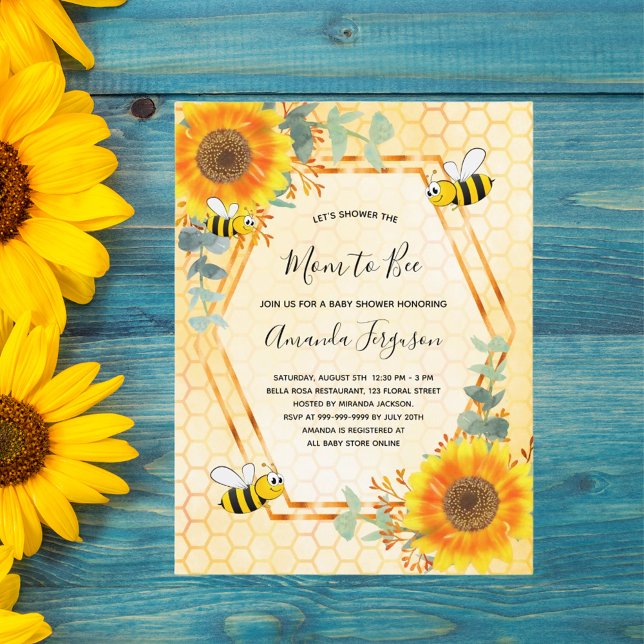Bee Baby Shower Sonnenblumen Grünpflanzen Mutter z Einladungspostkarte (Von Creator hochgeladen)