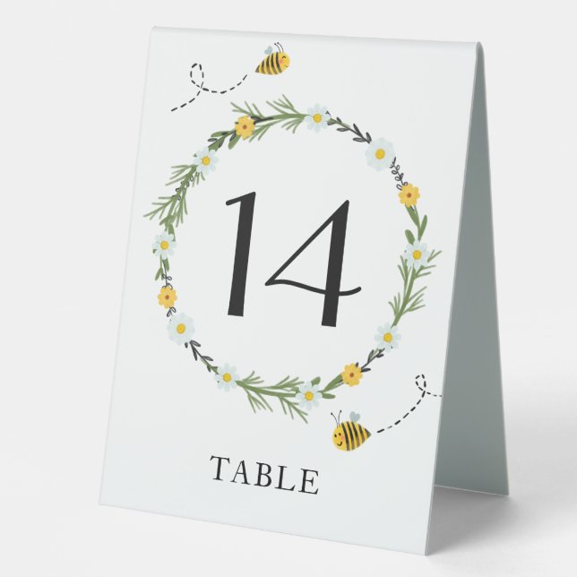 Bee Baby Shower Table Number Tischaufsteller (Vorderseite)