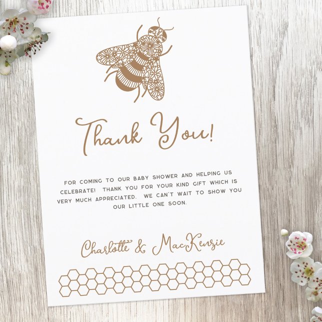 Bee Baby Shower Vielen Dank Postkarte (Honey bee themed baby shower thank you postcard with custom text)