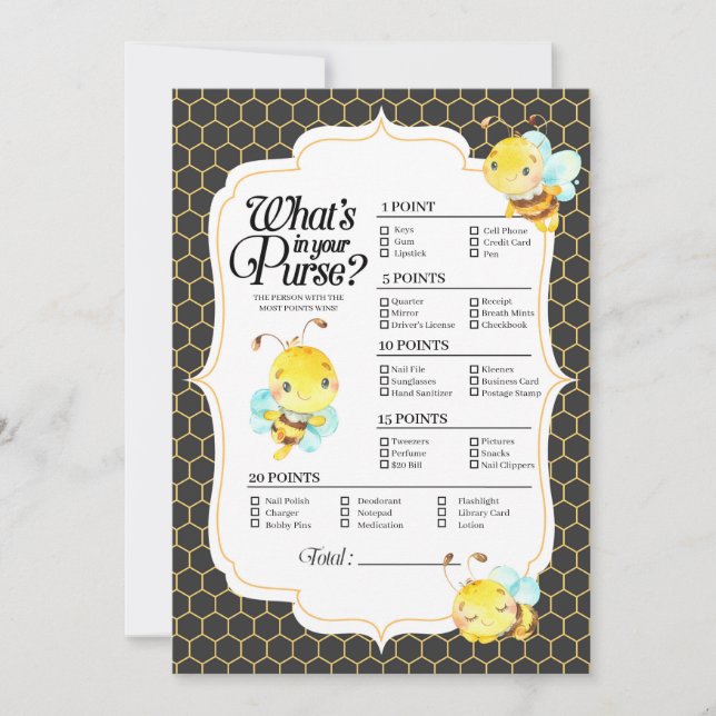 Bee Baby Shower Was ist in deinem Handspiel? Einladung (Vorderseite)