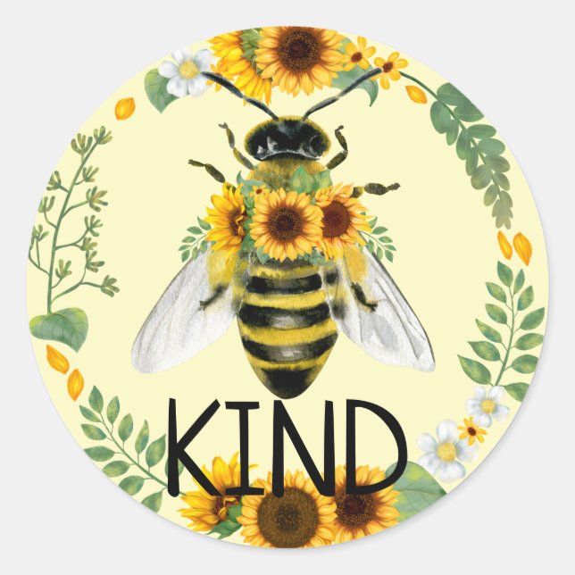 Bee Be Kind Sunflowers Kindness Yellow Sticker (Vorderseite)