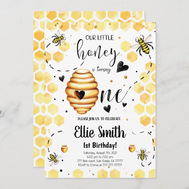 Bee Birthday Einladung (Vorne/Hinten)