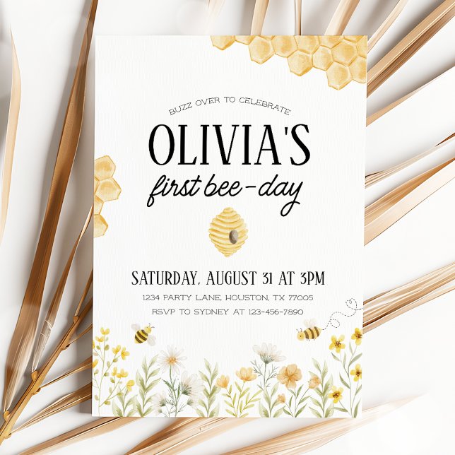 Bee Birthday First Bee Day Invitation Einladung (Von Creator hochgeladen)