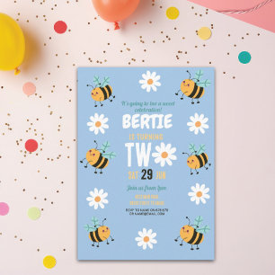 Bee Birthday Invitation Party Blue Daisy Two 2