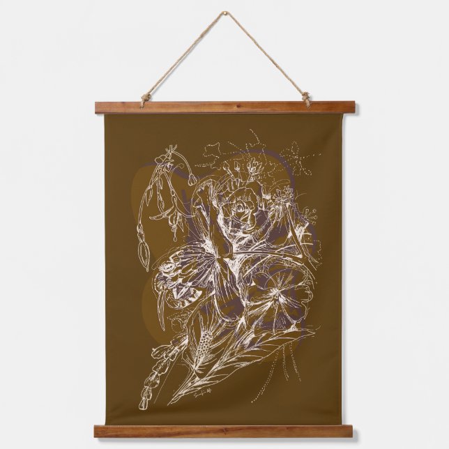 Bee & Blooms Wandteppich Mit Holzrahmen (Vorderseite)