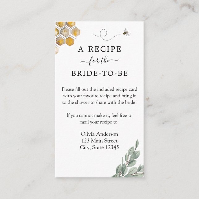 Bee Bridal Recipe Request Enclosure Card Begleitkarte (Vorderseite)