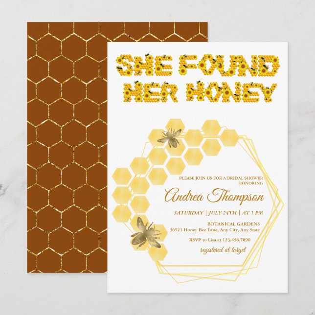 Bee Bridal Shower Einladung | Sie hat ihren Honig  (Vorne/Hinten)
