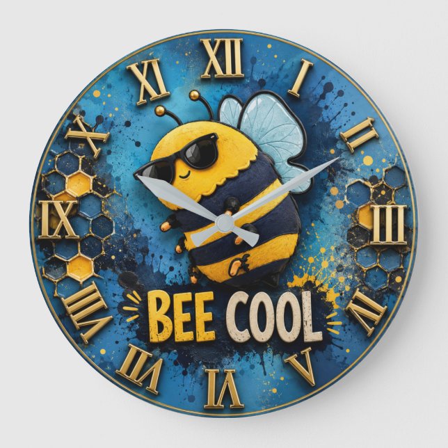 Bee Cool Funny Bee  Große Wanduhr (Vorderseite)