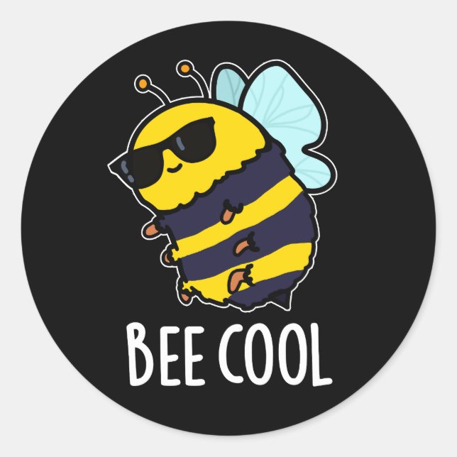 Bee Cool Funny Insect Bee Pun Dark BG Runder Aufkleber (Vorderseite)