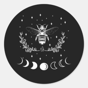 Bee Crescent Moon Witchcraft Wicca Goth Insect Runder Aufkleber