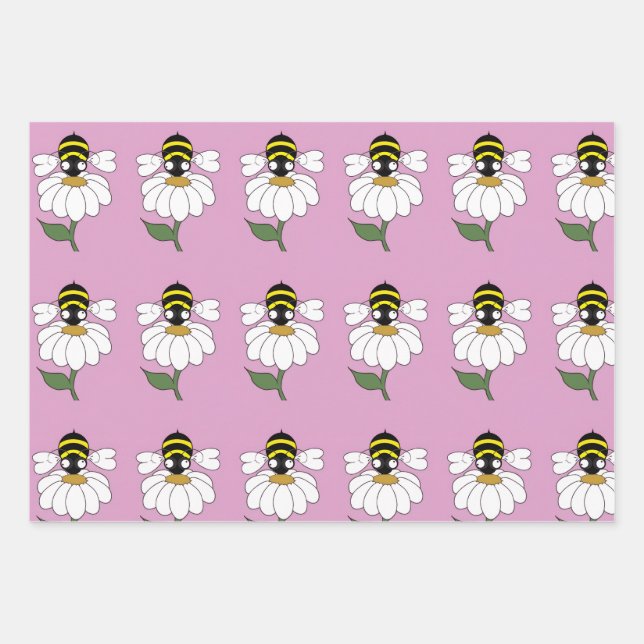 Bee Daisy Wrapping Paper (Set von 3) Geschenkpapier Set (Vorderseite)