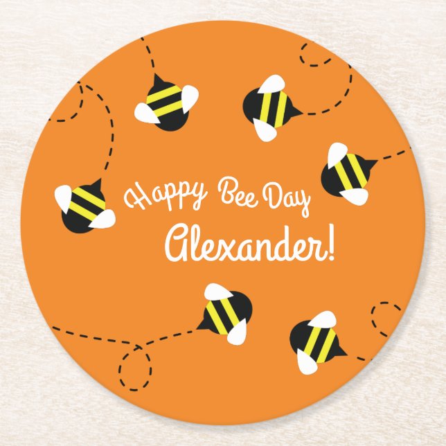 Bee Day Niedlich Kid's Birthday Runder Pappuntersetzer (Vorderseite)