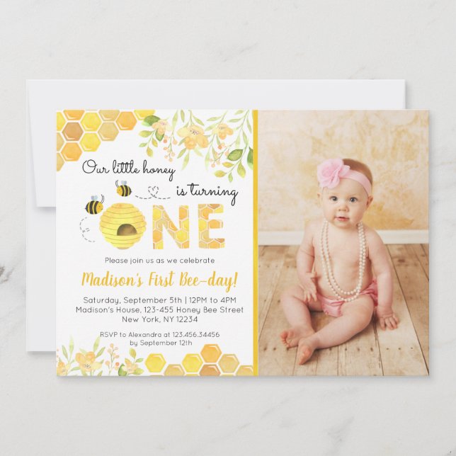 Bee First 1st Photo Invitations fête d'anniversair (Devant)