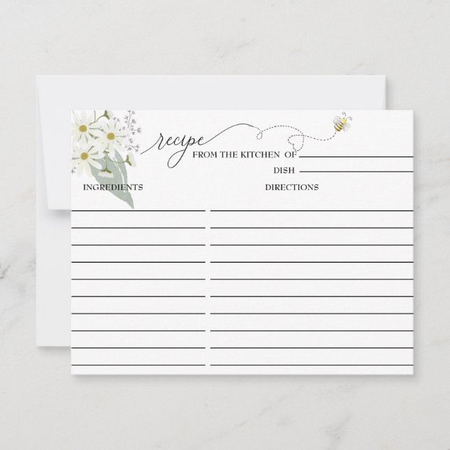 Bee Floral | Carte de recette de Baby Shower (Devant)