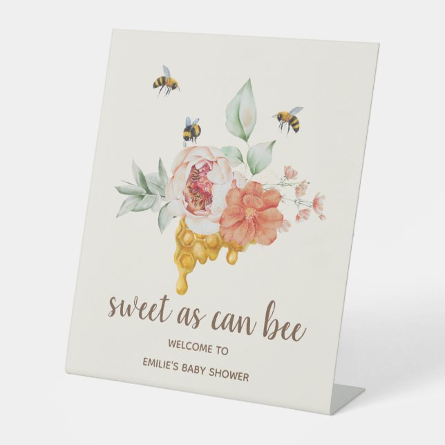 Bee Floral Honeycomb Baby Dusche Willkommen Sockelschild (Vorderseite)